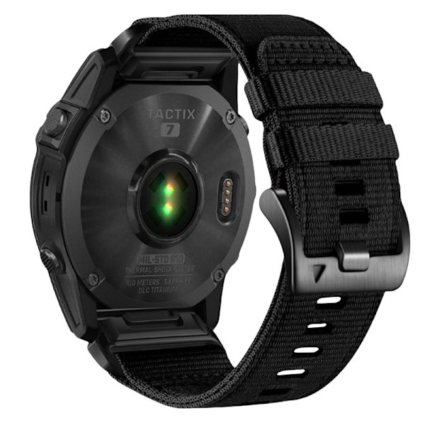 Hurtigudløsende nylonrem til Garmin Fenix 5X 6X 7X Tactix 7 Pro Sort 22 mm