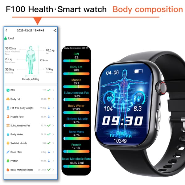 Smart EKG-ur, pulsmåler, fitnesstracker, med flere sportstilstande Black Leather strap Black Leather strap