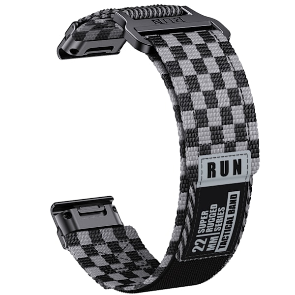 Garmin Fenix 8 Nylon Vævet Rem - Sort Grå 22 mm
