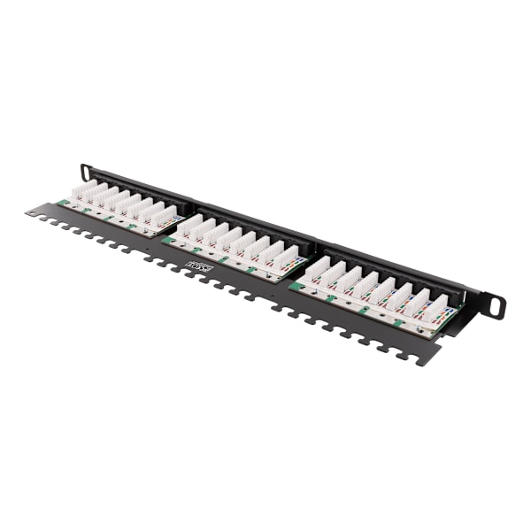 UTP patch panel 24xRJ45 Cat6 0.5U 19" cable support black