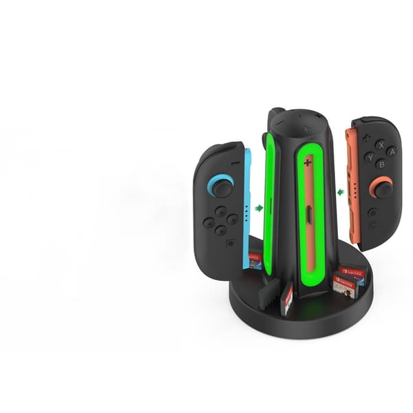 4-i-1 Ladestation til Switch2 Joy-Cons med Spilkortopbevaring - Sort
