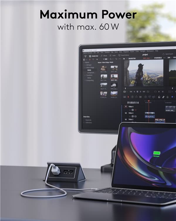 USB-C™ supersoft textilkabel med metallkontakter, 3 m, vit