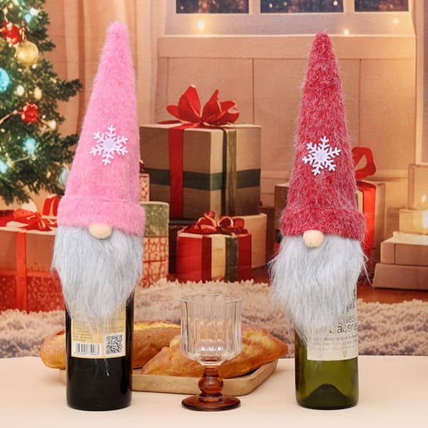 Juldekoration Ansiktslös Tomte Vinflaskskydd - Festlig Juldekor Red Red