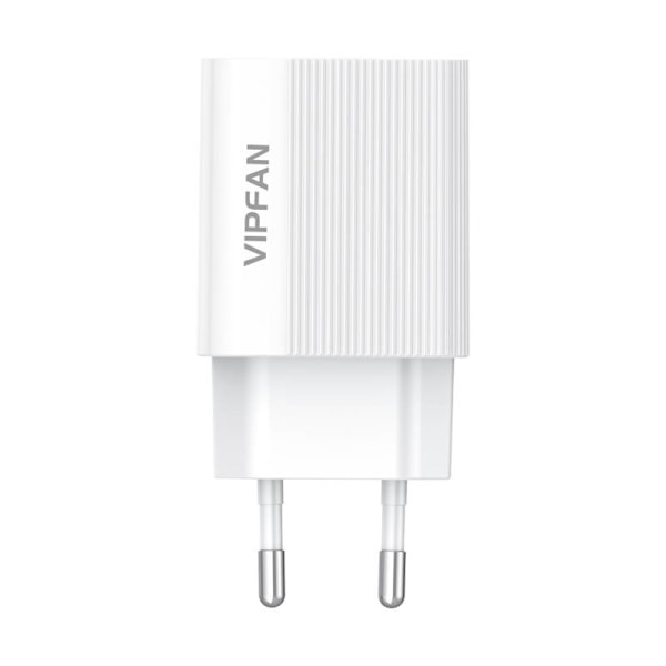 Nätverksladdare VFAN E01, 1x USB, 2,4A + Lightning-kabel (vit)