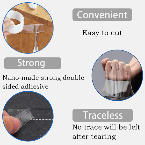Dubbelsidig & Icke-Markerande Nanotejp, 3m - 2 pack Transparent 300 x 3 x 0.2 cm