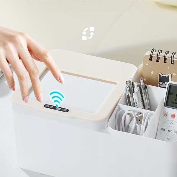 Smart Sensor Elektrisk Opbevaringsboks til Skrivebord - Innovativt Skydelågsdesign grey+white grey+white