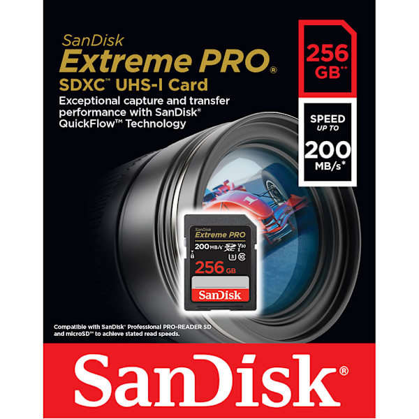 SDXC Extreme Pro 256GB 200MB/s UHS-I C10 V30 U3
