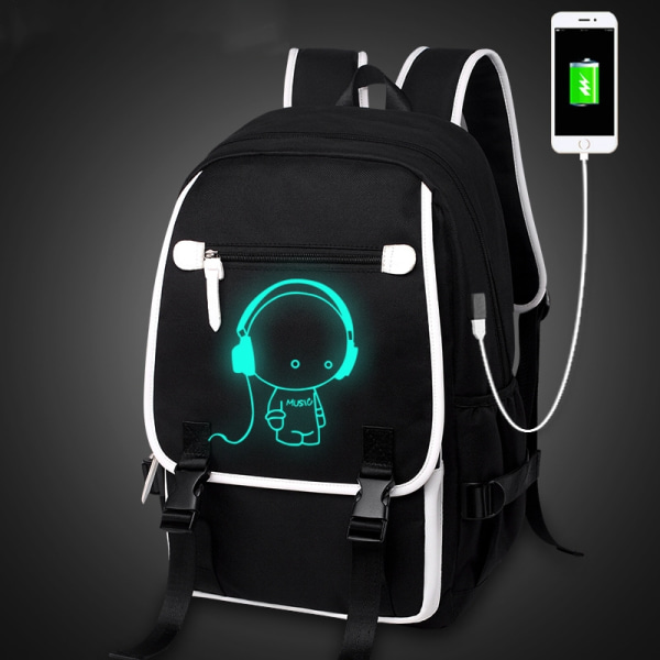 Reseryggsäck stöldskyddsryggsäck med USB-laddningsport ljusmönster L
