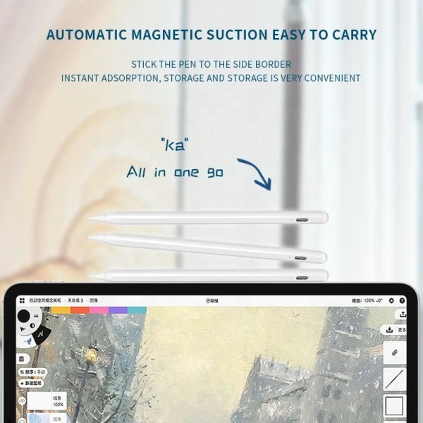 Kapacitiv penna med batteriindikator Snabbladdning för iPad Vit Vit