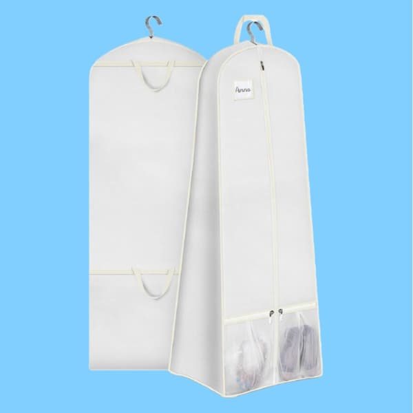 Vikbar Non-Woven Bröllopsklänning Dammskydd - Förvaringsväska för Kläder White White