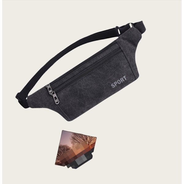 Midjeväska i canvas med ficka - Fannypack för utomhussporter Svart