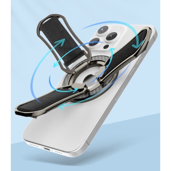 Magnetisk ringhållare för telefon med handledsrem – 360° rotation och 180° bordsstöd Gray Gray
