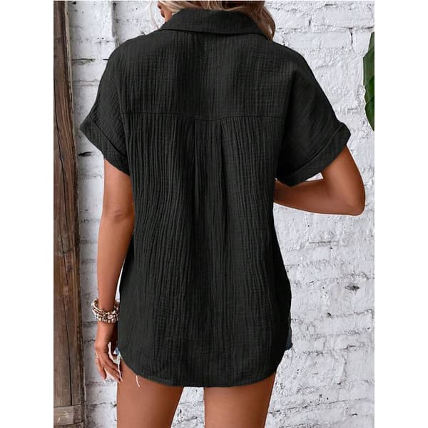 Button-Down Skjorte - Behageligt Bomuldsstof Black S Black S