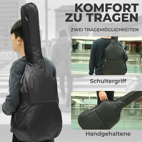 38-39 Tum Gitarrväska Vadderad Gig Bag Ryggsäck Svart