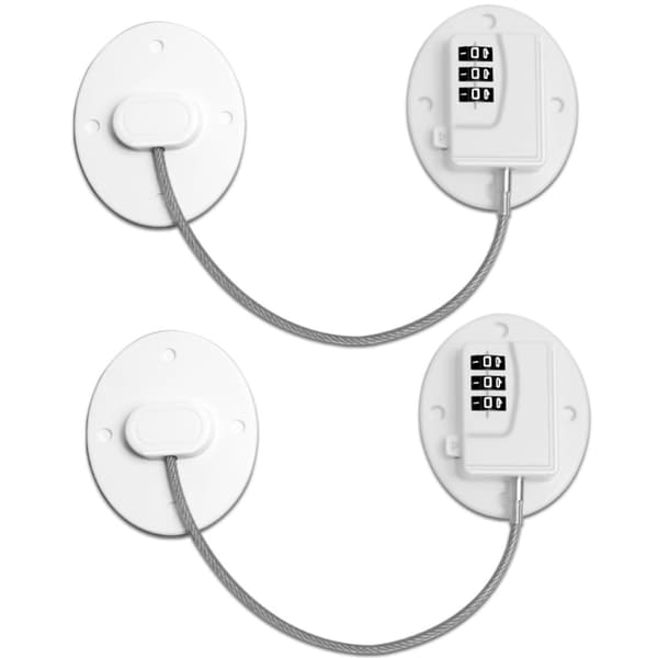 Låskombination för kylskåp utan borrning - Oval Förlängd 30cm för Barnsäkerhet och Säkerhet White White