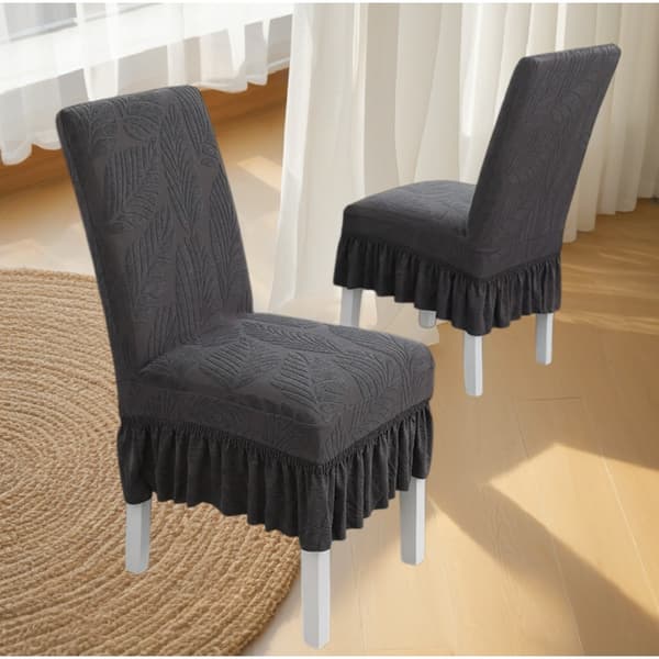 Lucky Leaf Stolskydd med Volang - 6-pack - Universal Storlek: Polyester, Elastiskt, Jacquard Matstolöverdrag DarkGrey DarkGrey