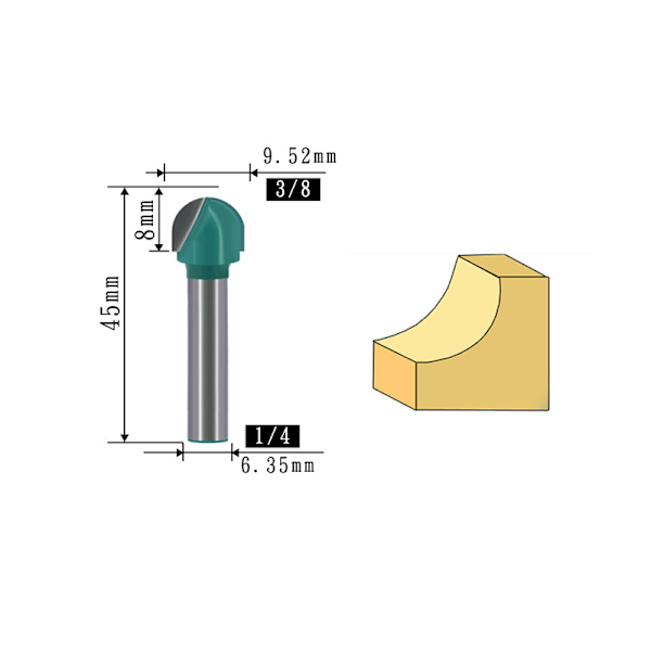 1/4" Shank Rund Bund Fræserbit (2-pak) C