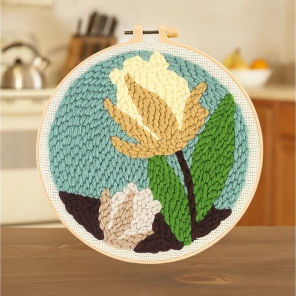 8-tums Grovt Garn DIY Punch Needle Kit - Sött Tecknad Blomma Broderi Startset