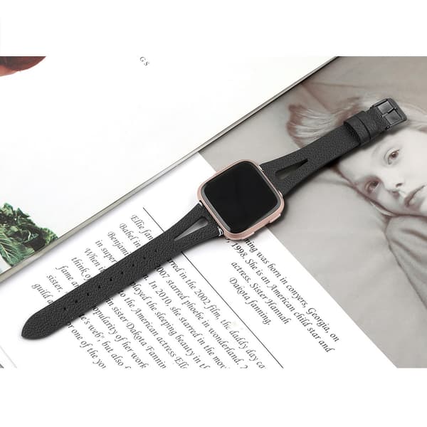 Klockarmband i Äkta Läder för Fitbit Versa Smartklocka Black Black