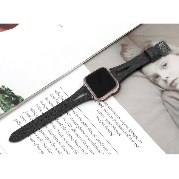 Klockarmband i Äkta Läder för Fitbit Versa Smartklocka Svart