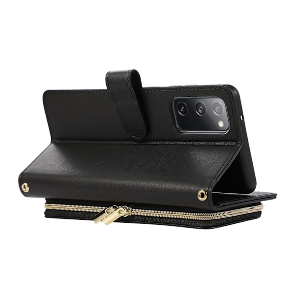 Vetoketjullinen Flip Phone Case -lompakkokotelo luottokorttipaikoilla Samsungille Samsung S21 Plus Musta