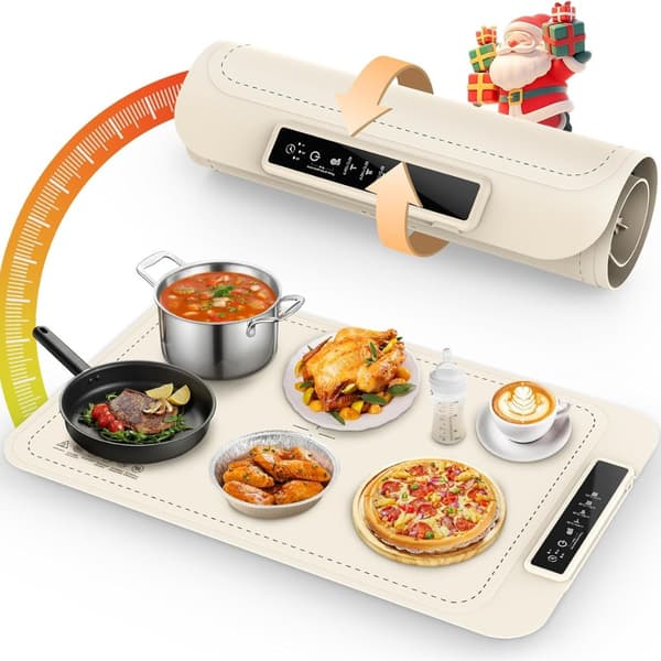 Vikbar elektrisk matvärmarmatta med 4 temperaturinställningar och timer, off-white, 61 x 40 cm