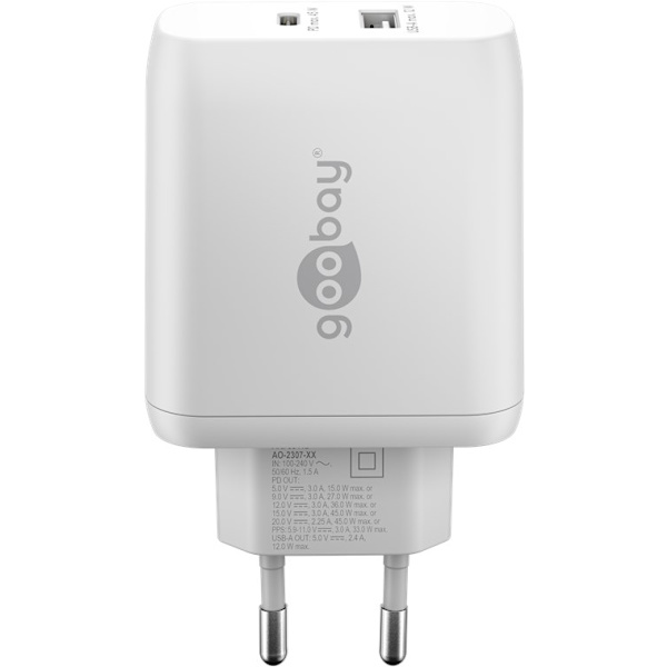 USB-C™ PD GaN dubbel snabbladdare (45 W) vit