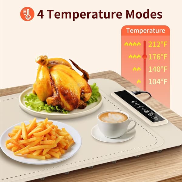 Vikbar elektrisk matvärmarmatta med 4 temperaturinställningar och timer, off-white, 61 x 40 cm