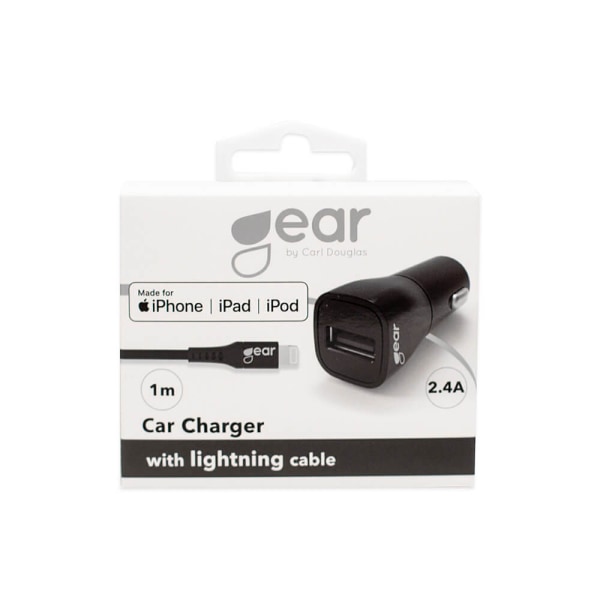 GEAR Laddare 12-24V 1xUSB 2,4A Svart Lightning Kabel 1m MFI C89