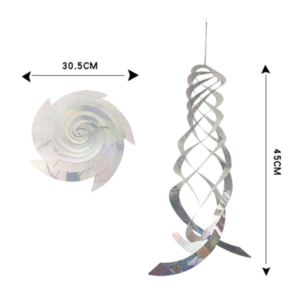 Reflekterande fågelskrämma spiralformad Silver