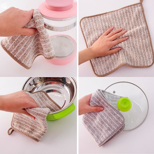 Randiga disktrasor i bambukol med kant - bruna ränder (5-pack) M