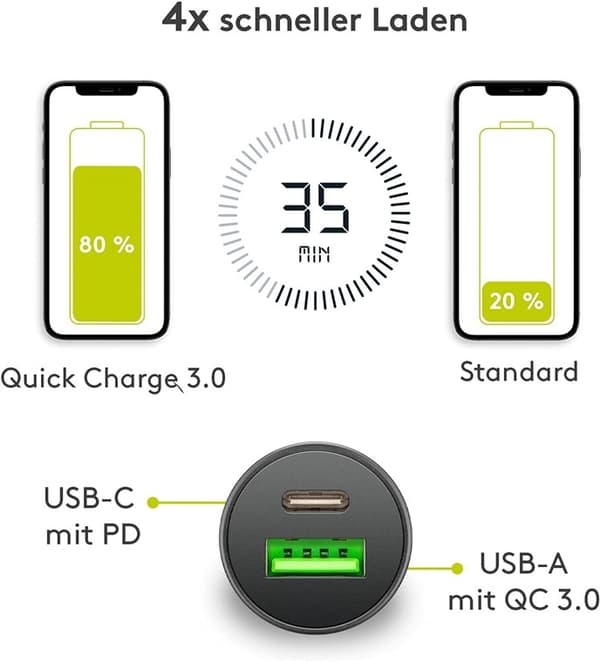 27 W Power Delivery Dubbel USB-billadare USB-C PD