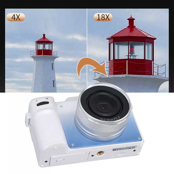 Digitalkamera 4K/48MP/18X digital zoom/stabilisering/autofokus/dubbelkamera Vit