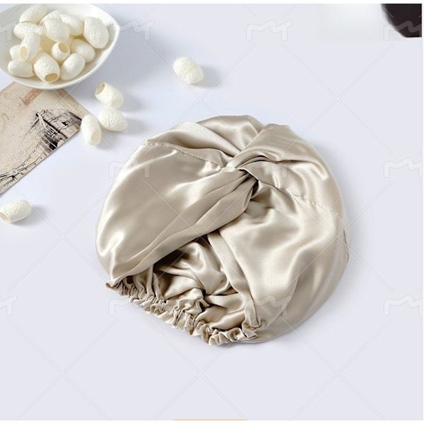 100% silke sovehætte til kvinder, dobbeltlags silke sovehætte Beige Beige
