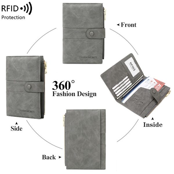 RFID-suojattu matkalompakko passipidikkeellä Harmaa