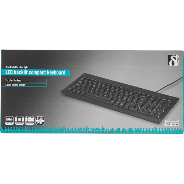 Compact keyboard w/ backlit keys, Nordic layout, USB, black