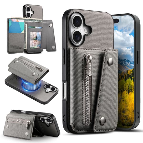 Grått Magnetiskt PU Läder Plånboksfodral Kompatibelt med iPhone 17 Pro Max