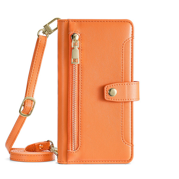 Redmi Note  Plånboksfodral - Orange med lång axelrem och handledsrem Modell 4