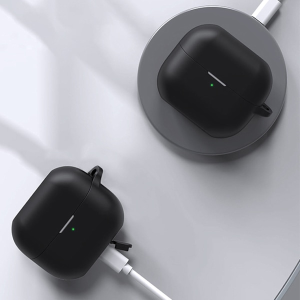 Skyddande silikonfodral för Samsung Galaxy Buds3/Buds3 Pro med karbinhake Svart