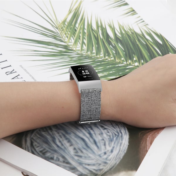 Fitbit Charge 3/4 armband canvas Grå (L)