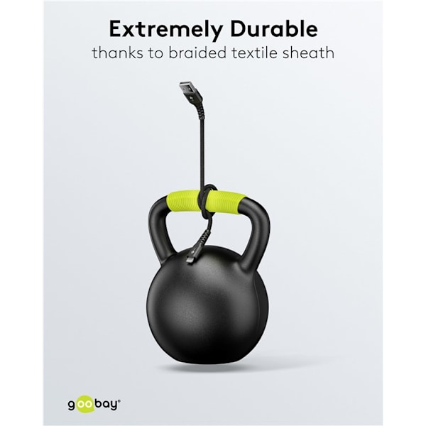 Lightning USB-A superblødt tekstilkabel med metalstik, 1 m, sort