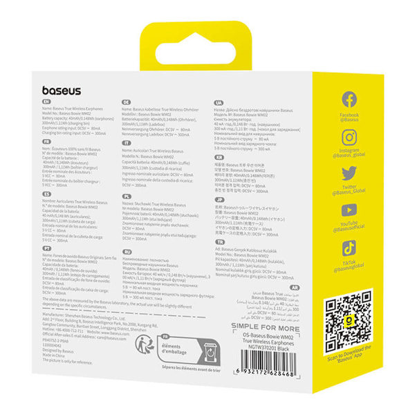 Langattomat kuulokkeet Baseus Bowie WM02 TWS, Bluetooth 5.0 (musta) OS