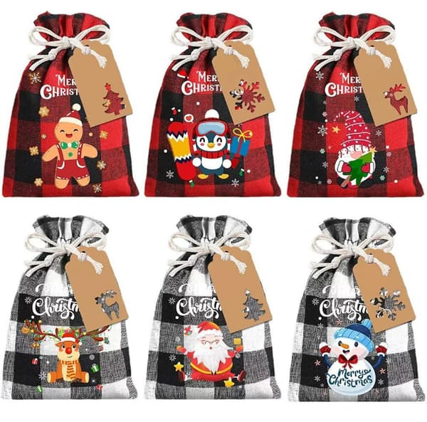 Jule jute gaveposer 6-pack