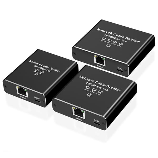 RJ45 Gigabit Netværkssplitter - 2/3/4 Port Ethernet LAN Adapter - Sort, Kompatibel med Computere, Laptops, Smart TV's