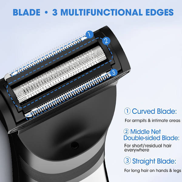 2-i-1 Multi-Trimmer Model 196: Kropshårstrimmer med LED & Type-C Opladning