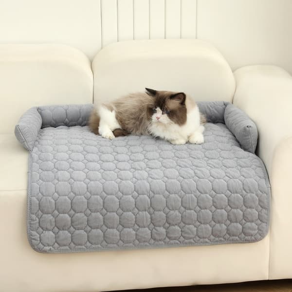 U-formet broderet kæledyrsseng med rygstøtte, vintervarm sofapude, 75 x 75 cm Grey Grey