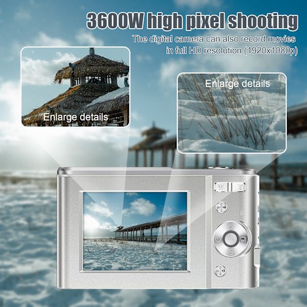 INF Digitalkamera 48 MP, 1080p FHD, 16x zoom, 32GB minneskort Silver