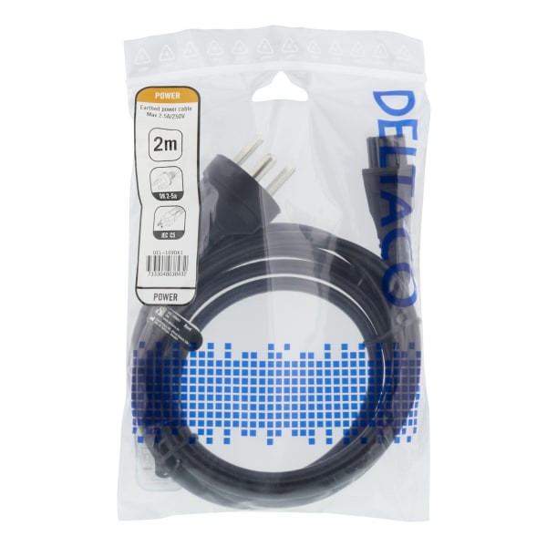 Power cable, 2m, DK 2-5a to IEC C5, 2.4A, earthed, black