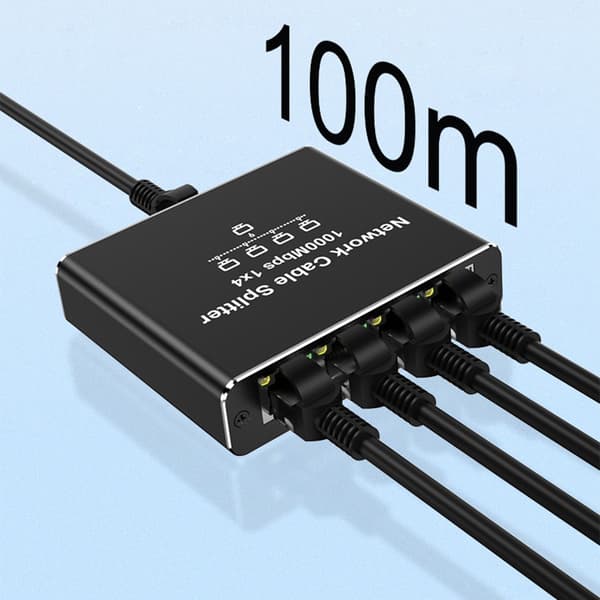 RJ45 Gigabit Ethernet Splitter 1 til 2/3/4 Port Netværks Splitter - Udvid Din Netværksforbindelse Black Black