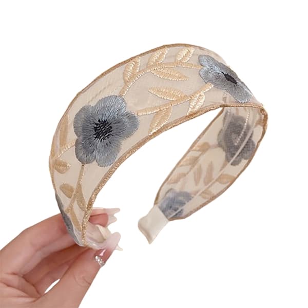 Broderat blompannband Blommigt brett pannband Grey Grey